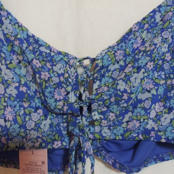 Wild Fable Blue Floral Puff Short Sleeve Sweetheart Neck Crop Top Size L - Picture 8 of 9